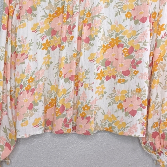 Joie Vivette Pink Orange Size L Smocked Tassel Tie Keyhole Peasant Boho Top - Picture 7 of 12